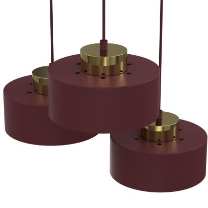 Pendellamp met kabel MARTI 3xE27/15W/230V bordeaux/goud