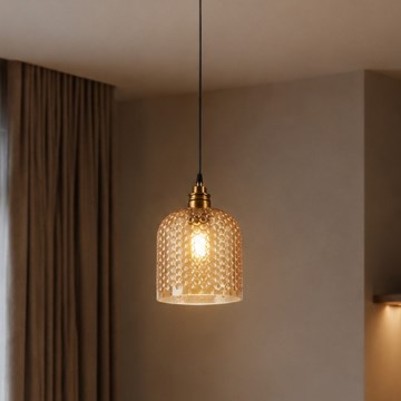 Pendellamp met kabel ROCCO 1xE27/15W/230V goud/gerookt beige