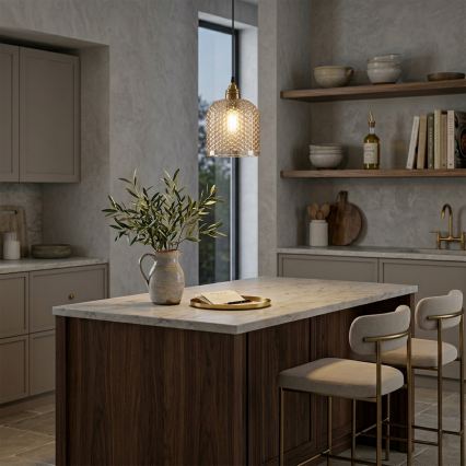 Pendellamp met kabel ROCCO 1xE27/15W/230V goud/gerookt beige