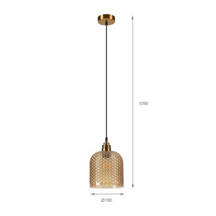 Pendellamp met kabel ROCCO 1xE27/15W/230V goud/gerookt beige