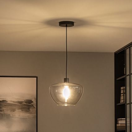 Pendellamp met kabel SEVENTIES E27/40W/230V gerookt glas/grijs