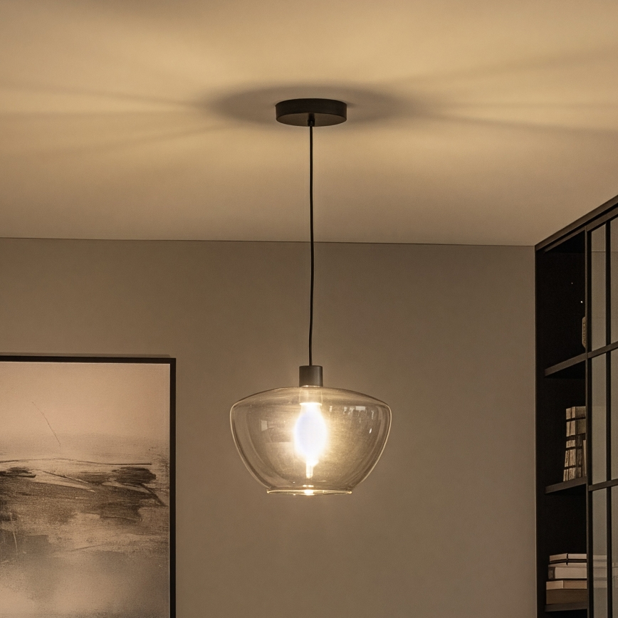 Pendellamp met kabel SEVENTIES E27/40W/230V gerookt glas/grijs