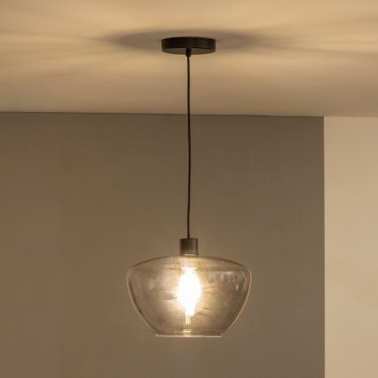 Pendellamp met kabel SEVENTIES E27/40W/230V gerookt glas/grijs