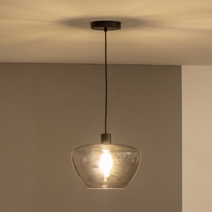 Pendellamp met kabel SEVENTIES E27/40W/230V gerookt glas/grijs