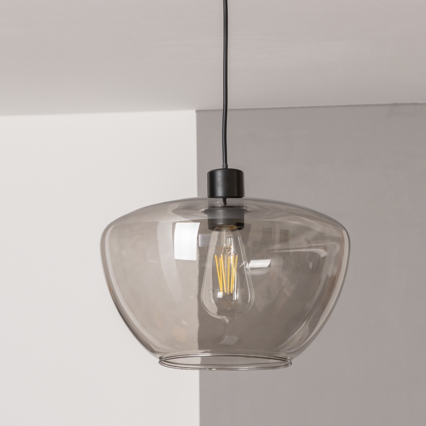 Pendellamp met kabel SEVENTIES E27/40W/230V gerookt glas/grijs