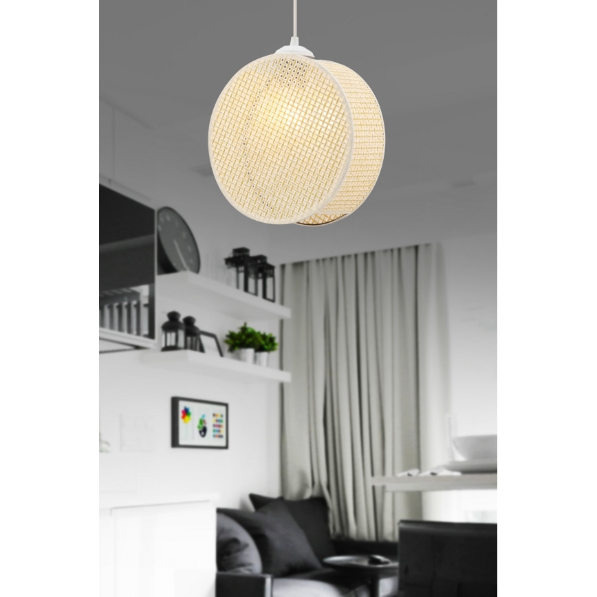 Pendellamp met snoer DRUM 1xE27/60W/230V crème