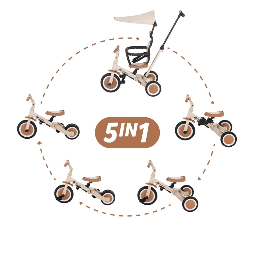 PETITE&MARS - Kinderdriewieler 5-in-1 TURBO PLUS Desert Sand