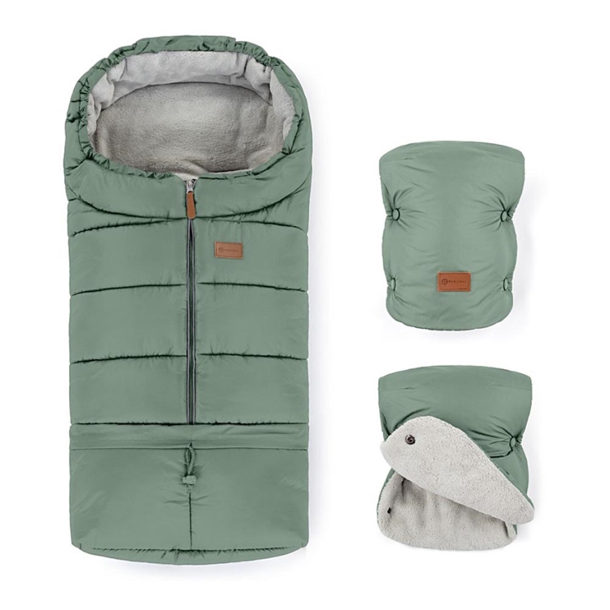 PETITE&MARS - SET Baby Trappelzak 3in1 JIBOT + handwarmers voor een Kinderwagen JASIE groen