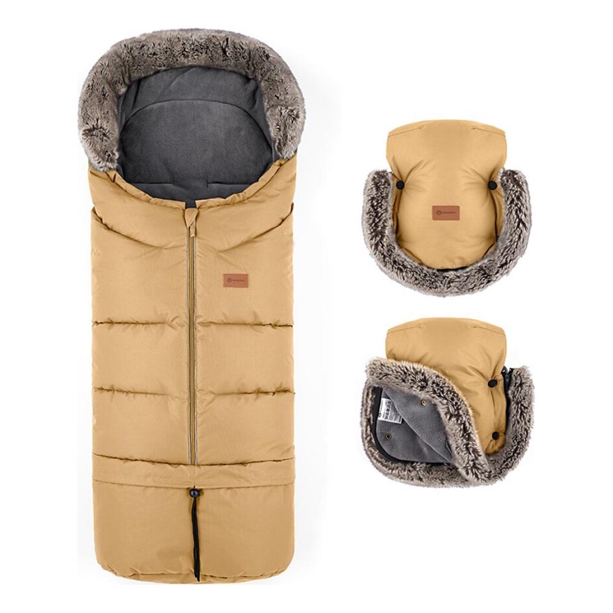 PETITE&MARS - SET Baby voetenzak 4in1 ARCTIC + stroller hand muffs FURRY Elegant Caramel