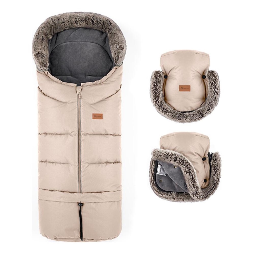 PETITE&MARS - SET Baby voetenzak 4in1 ARCTIC + stroller hand muffs FURRY Roos Petal