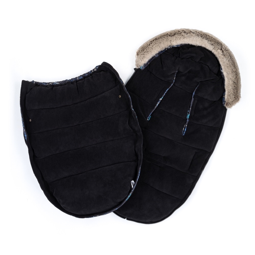 PETITE&MARS - SET Baby voetenzak 4in1 COMFY Stylish Beauty + stroller hand muffs FURRY Forever Black