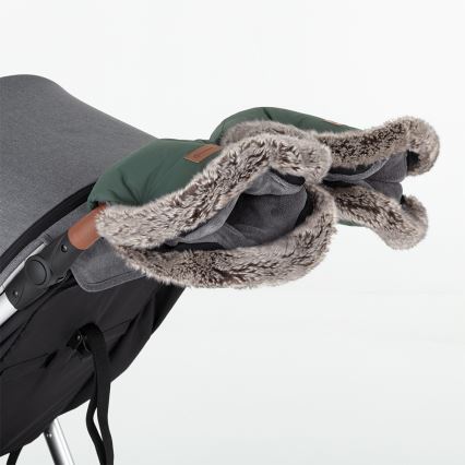 PETITE&MARS - SET Babyvoetenzak 4-in-1 COMFY + FURRY Khaki handmoffen voor kinderwagen