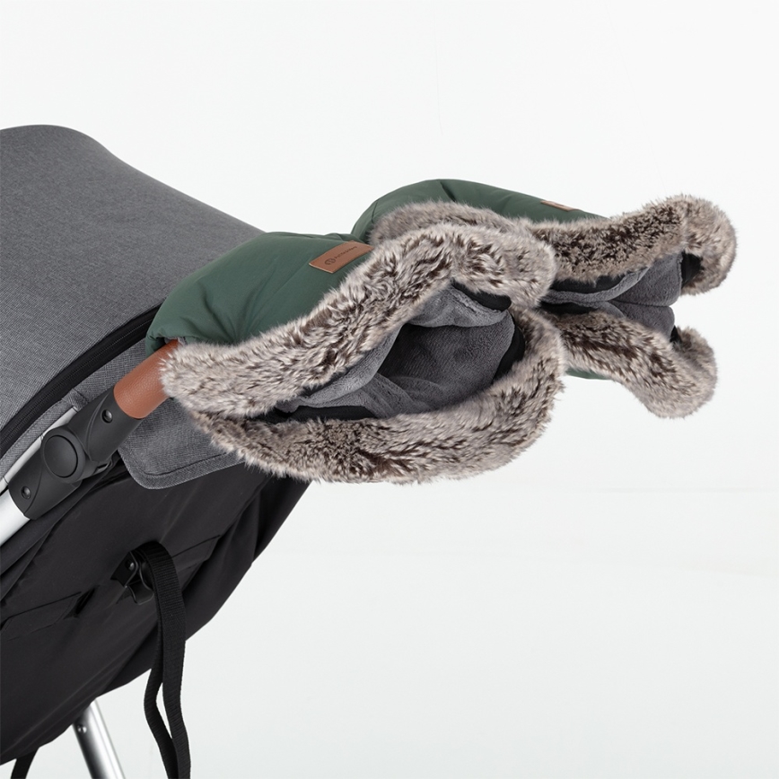 PETITE&MARS - SET Babyvoetenzak 4-in-1 COMFY + FURRY Khaki handmoffen voor kinderwagen
