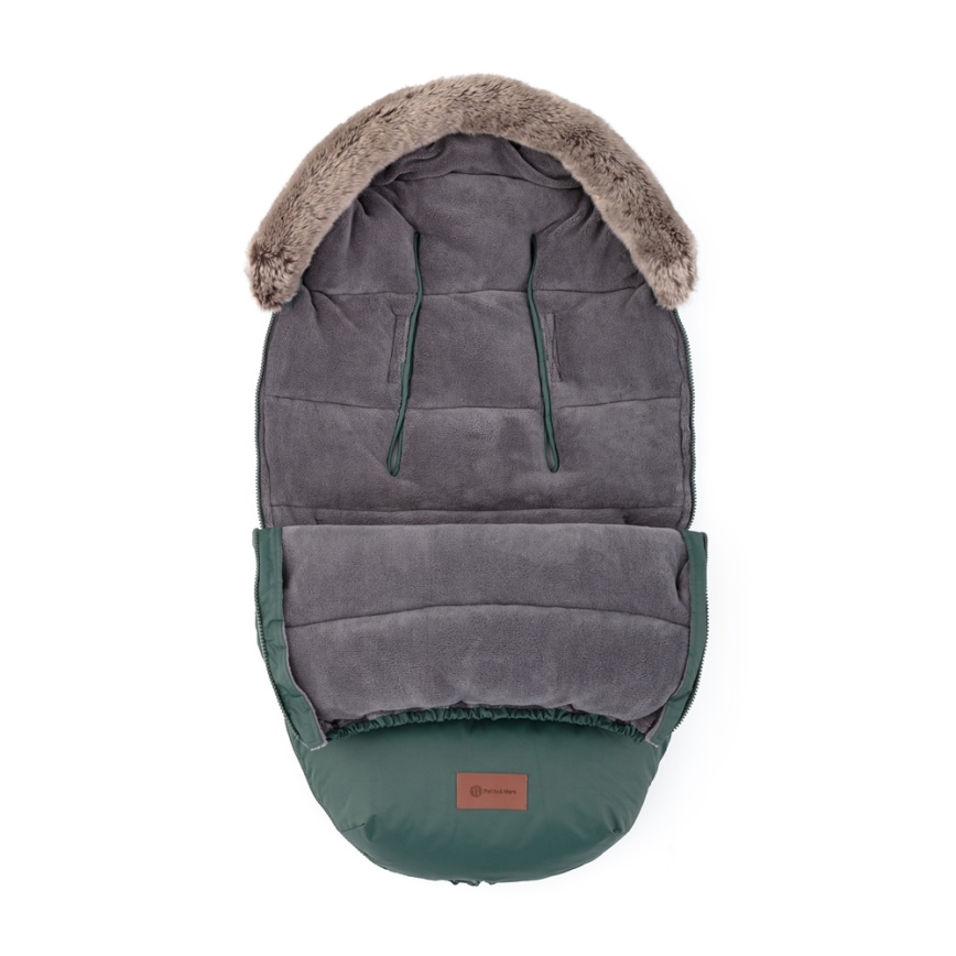 PETITE&MARS - SET Babyvoetenzak 4-in-1 COMFY + FURRY Khaki handmoffen voor kinderwagen