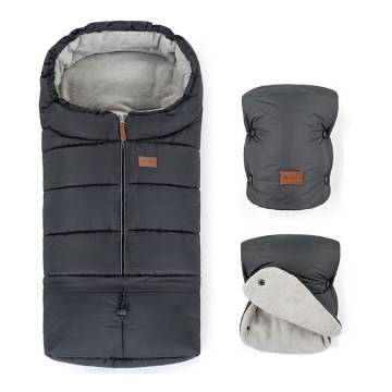 PETITE&MARS - SET Kinder voetenzak 3-in-1 JIBOT + muffs voor kinderwagen JASIE grijs