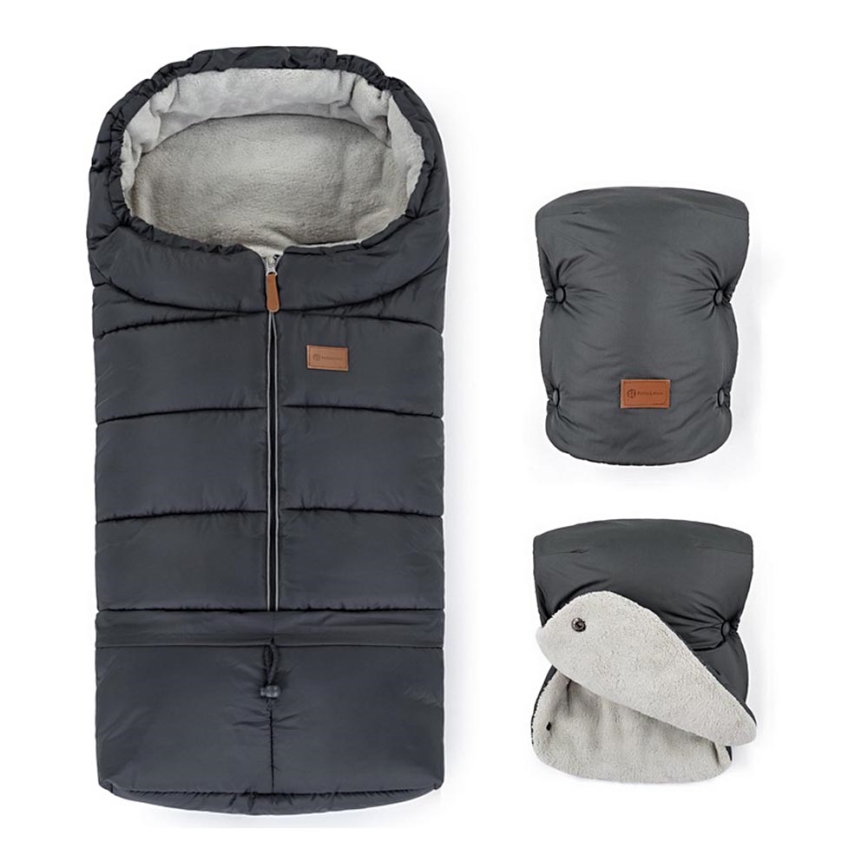 PETITE&MARS - SET Kinder voetenzak 3-in-1 JIBOT + muffs voor kinderwagen JASIE grijs