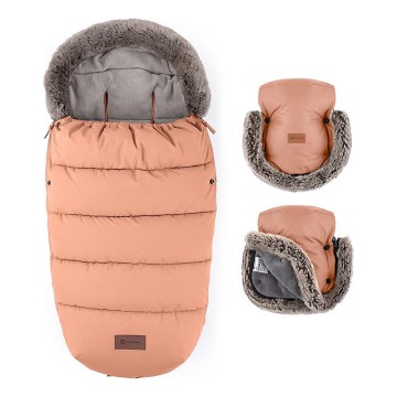PETITE&MARS - SET Kinder voetenzak 4-in-1 COMFY + handmoffen voor kinderwagen FURRY Pastel Peach