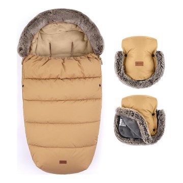 PETITE&MARS - SET Kinderwagenfußsack 4in1 COMFY + Handwärmer für Kinderwagen FURRY Elegant Caramel