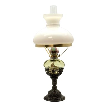 Petroleumlamp BARBORA 50 cm bosgroen versierd met tin