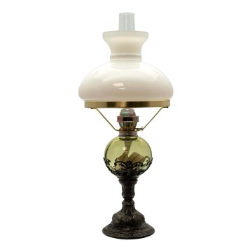 Petroleumlamp DRAHOMÍRA 50 cm bosgroen versierd met tin