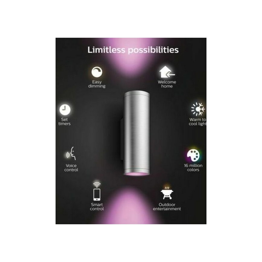 Philips - LED RGBW Dimbare wandlamp voor buiten Hue APPEAR 2xLED/8W/230V IP44