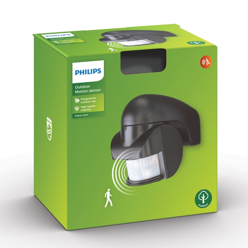 Philips 1747630PN - Bewegingssensor Buiten VIRGINIA IP44 zwart | Lampenmanie