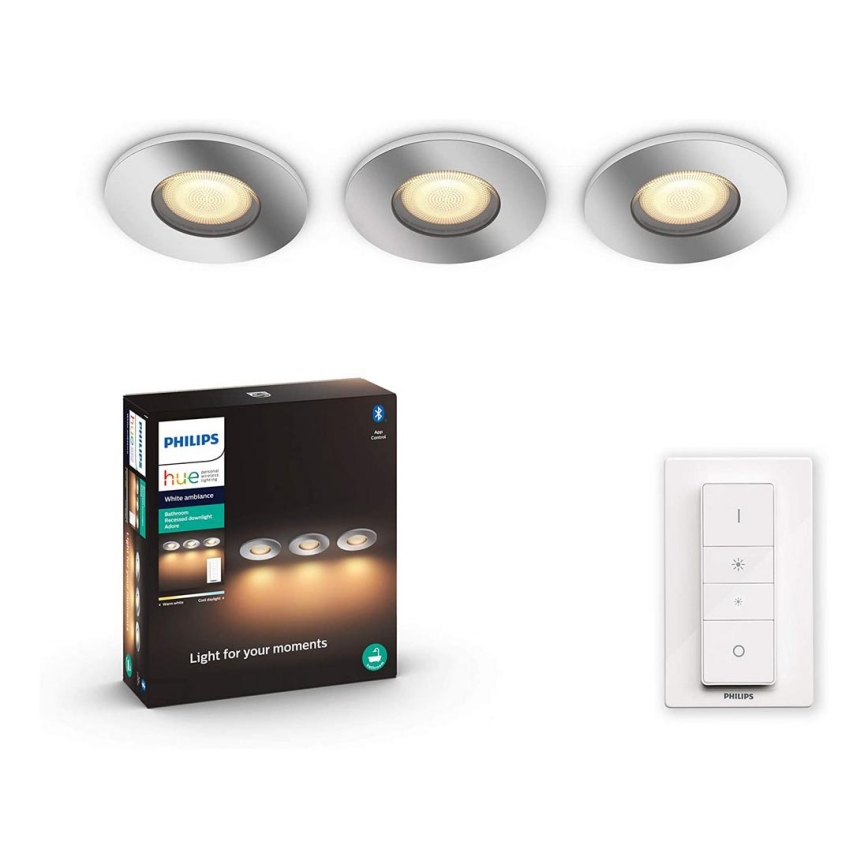 Philips 34176/11/P6 - SET 3x LED Badkamer inbouwspot dimbaar HUE ADORE Hue ADORE 1xGU10/5W/230V IP44 + afstandsbediening