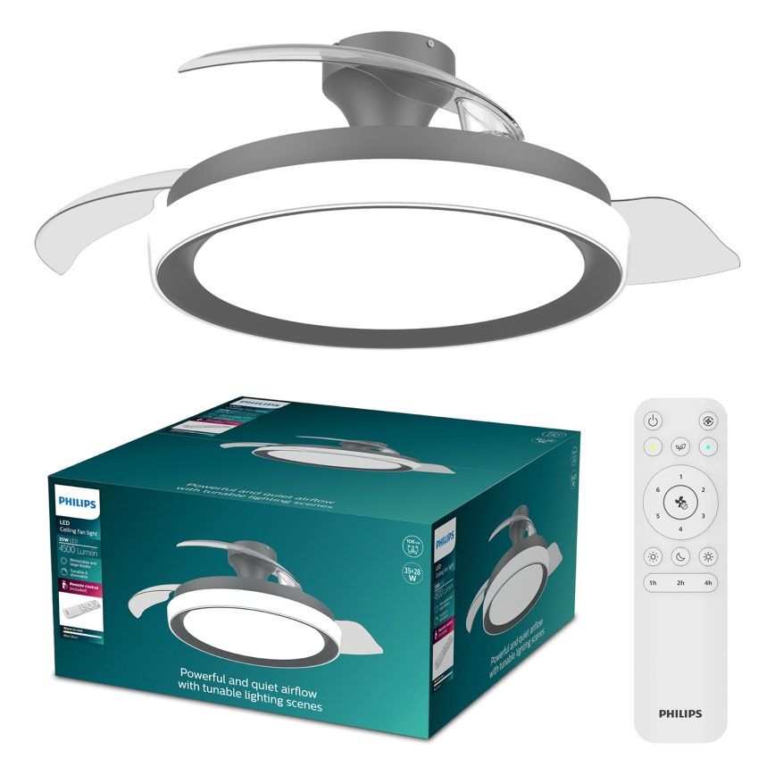 Philips - BLISS dimbare LED-plafondlamp met ventilator, 35W/230V, zwart + afstandsbediening