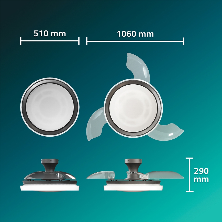 Philips - BLISS dimbare LED-plafondlamp met ventilator, 35W/230V, zwart + afstandsbediening