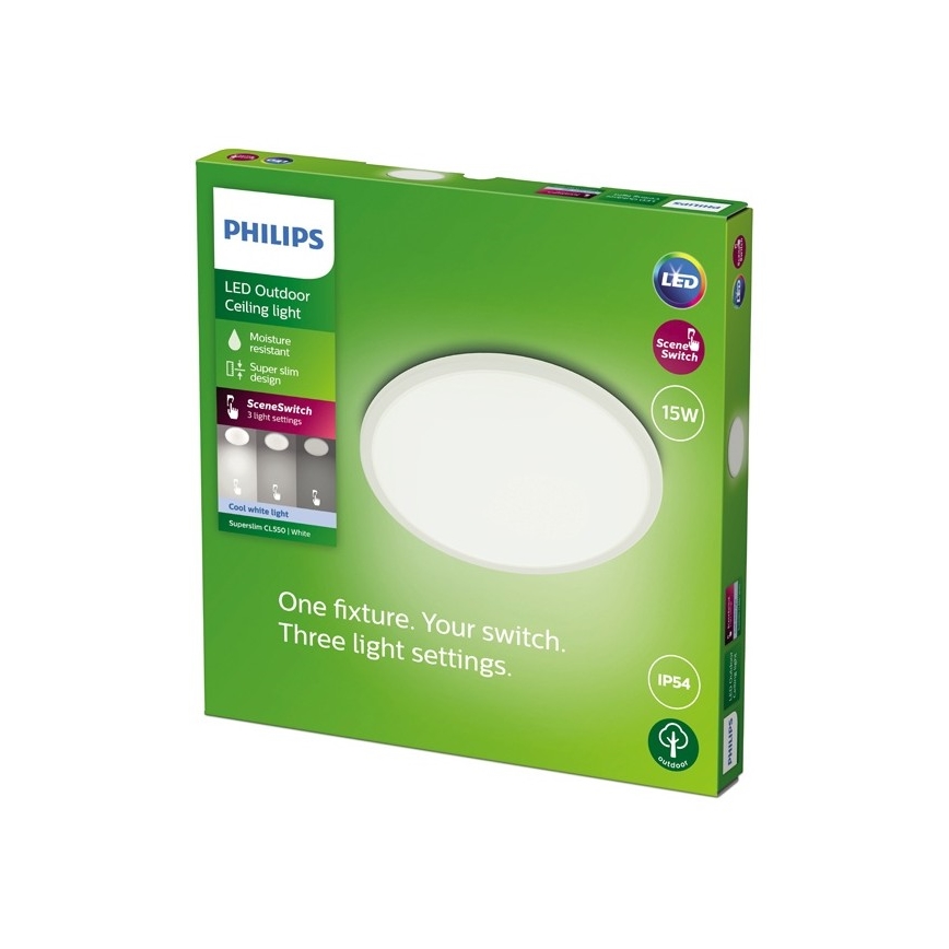Philips - Dimbare LED buitenverlichting SUPERSLIM SCENE SWITCH LED/15W/230V IP54 wit