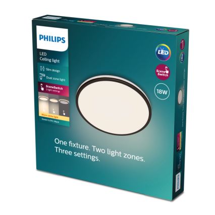 Philips - Dimbare LED plafondlamp SCENE SWITCH LED/18W/230V diameter 30 cm 2700K zwart