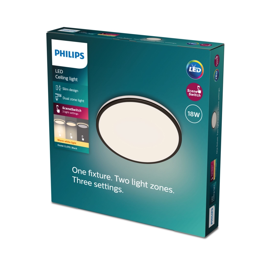 Philips - Dimbare LED plafondlamp SCENE SWITCH LED/18W/230V diameter 30 cm 2700K zwart