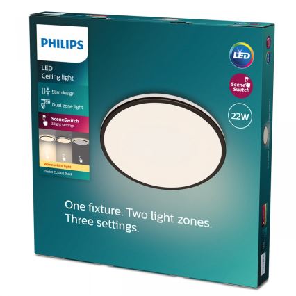 Philips - Dimbare LED plafondlamp SCENE SWITCH LED/22W/230V diameter 40 cm 2700K zwart