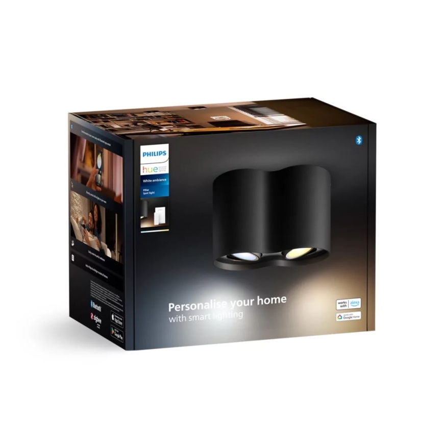 Philips - Dimbare LED Spot Hue PILLAR 2xGU10/4,2W/230V 2200-6500K + afstandsbediening zwart
