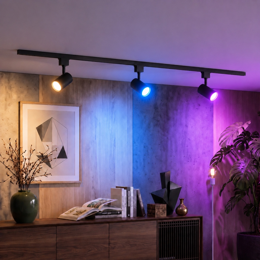 Philips - LED RGBW dimbare spots voor het EASYLINK HUE railsysteem 3xGU10/4,7W/230V 2200-6500K 1m zwart + Hue bridge