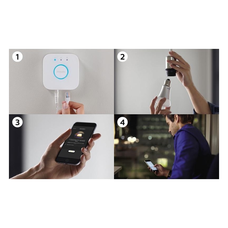 Philips Hue STARTER KIT WHITE basisset 3xE27/9W 2700K + Hue Bridge en dimmerschakelaar
