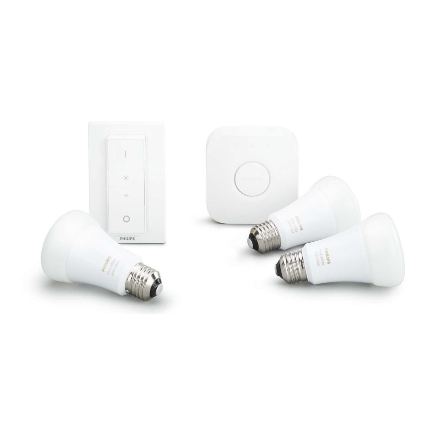 Philips Hue STARTER KIT WHITE basisset 3xE27/9W 2700K + Hue Bridge en dimmerschakelaar