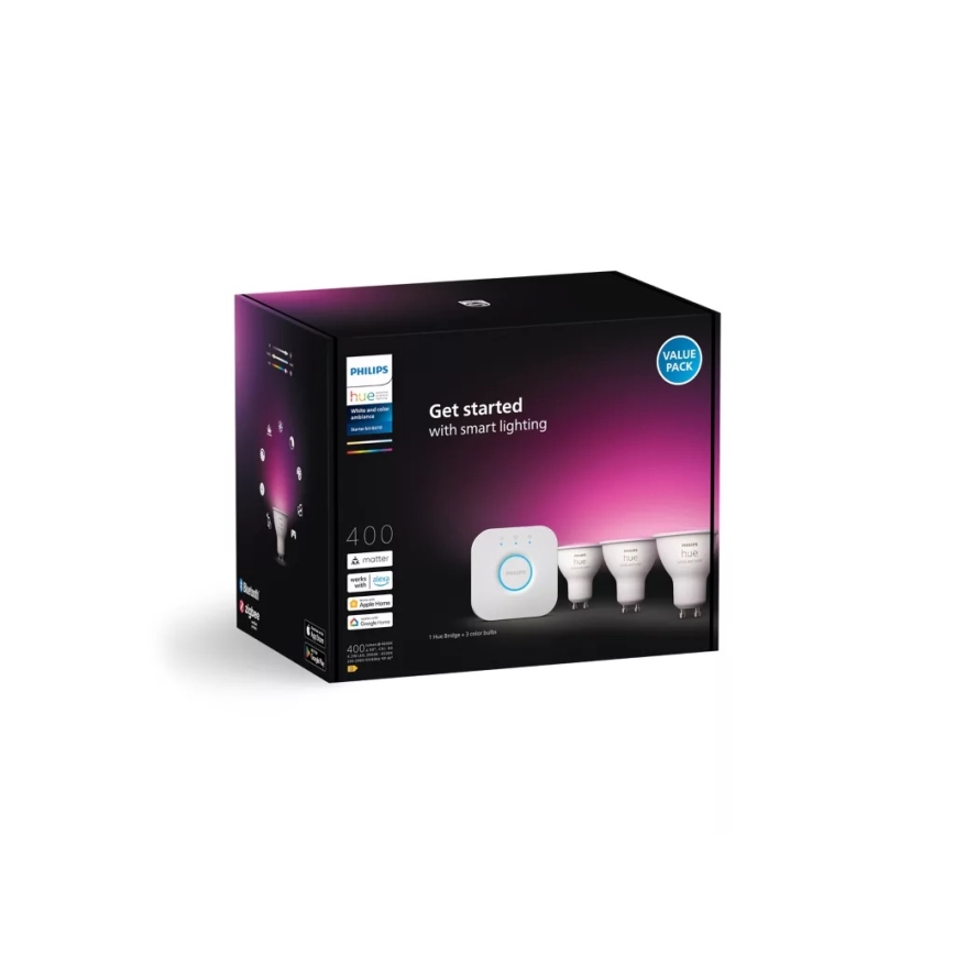 Starterset Philips Hue WHITE AND COLOR AMBIANCE 3xGU10/4,2W/230V 2200-6500K + Hue Bridge