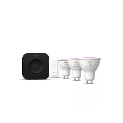 Startpakket Philips Hue WHITE AND COLOR AMBIANCE 3xGU10/4,2W 2000-6500K + Hue Bridge en Dimmer Switch