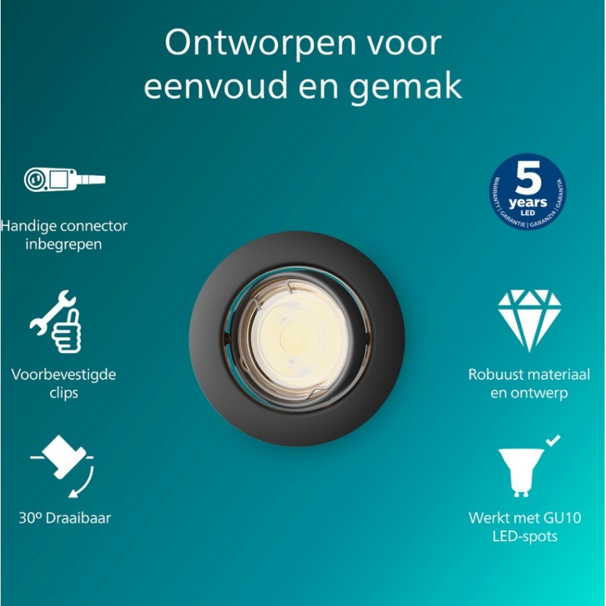 Philips - Inbouwspot PERIDOT 1xGU10/7W/230V zwart