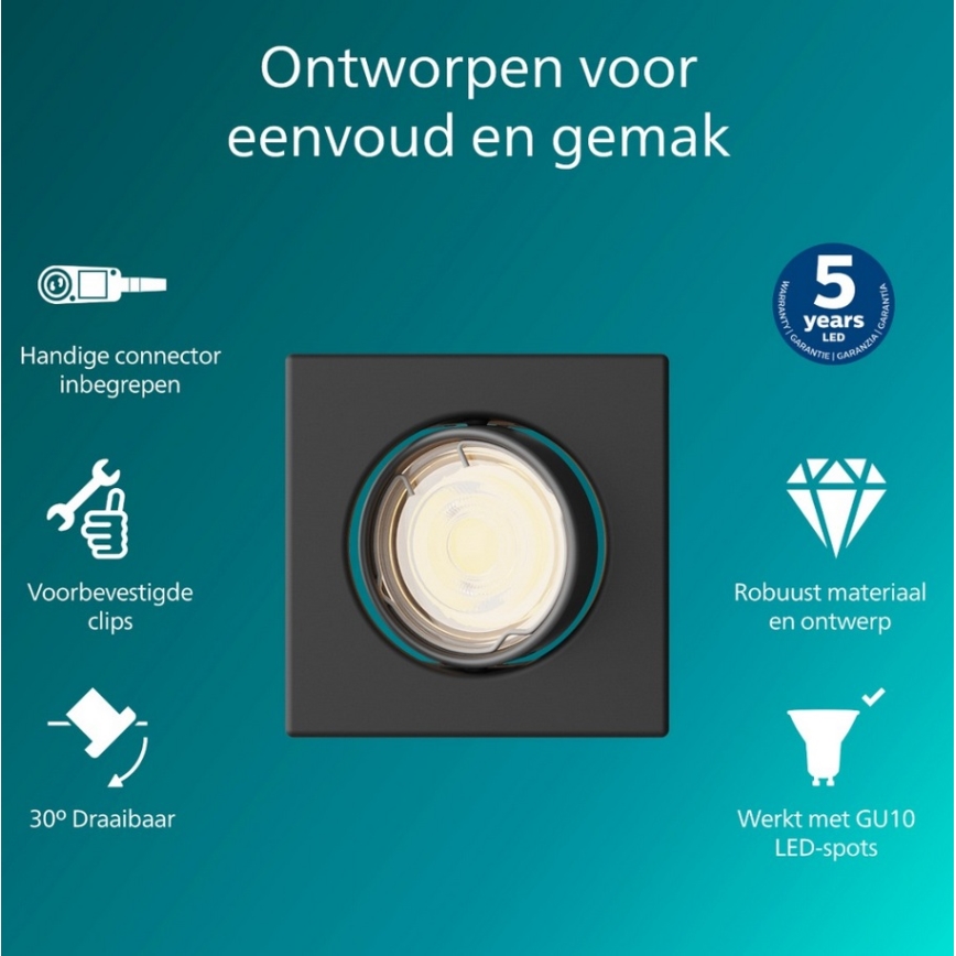 Philips - Inbouwspot PERIDOT 1xGU10/7W/230V zwart