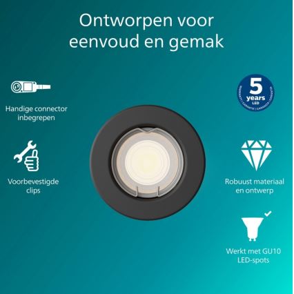 Philips - Inbouwspot PERIDOT 1xGU10/7W/230V zwart
