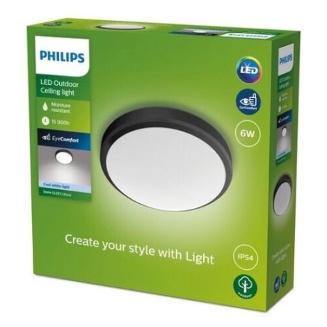 Philips - LED Badkamer Plafond Lamp LED/6W/230V IP54 zwart Lampenmanie