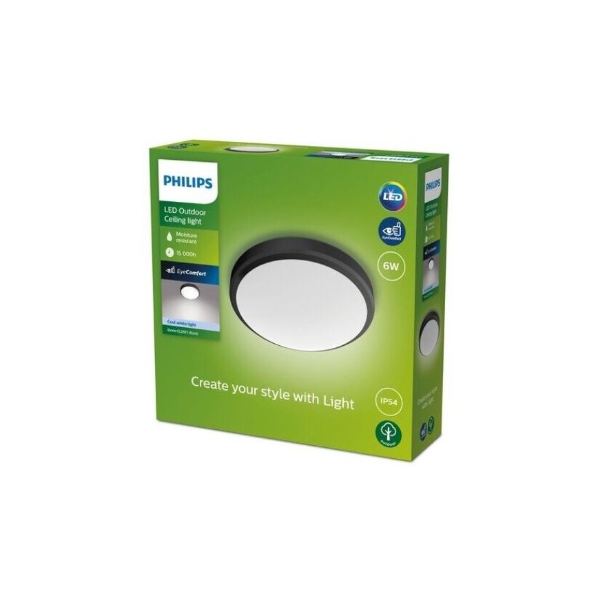 Philips - LED Badkamer Plafond Lamp LED/6W/230V IP54 zwart Lampenmanie