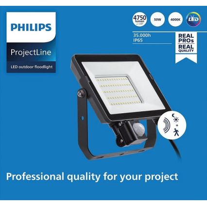 Philips - LED Buitenschijnwerper met sensor PROJECTLINE LED/50W/230V IP65 4000K