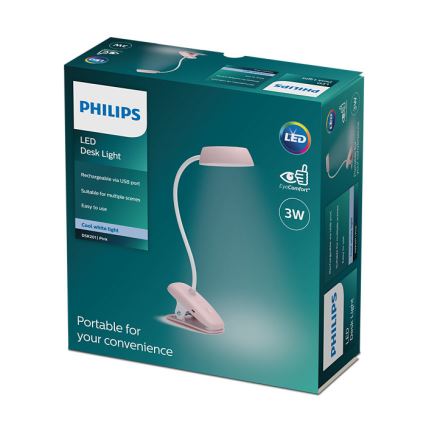 Philips - Dimbare LED-lamp met clip DONUTCLIP LED/3W/5V 1200 mAh CRI 90 roze
