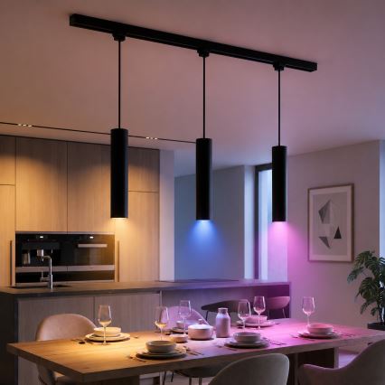 Philips - LED RGBW dimbare hanglamp met kabelophanging voor EASYLINK HUE railsysteem 3xGU10/4,7W/230V 2200-6500K 1m zwart + Hue Bridge