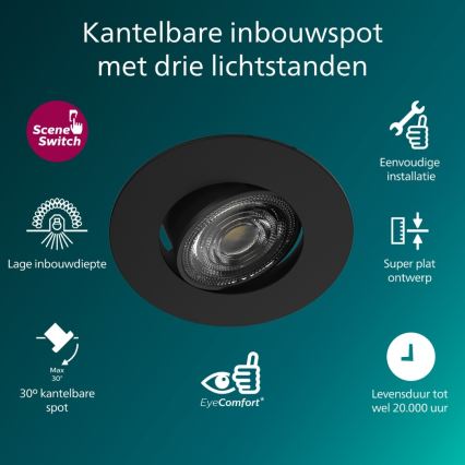 Philips - Dimbare LED-inbouwspot CILANTRO LED/5W/230V 2700K zwart