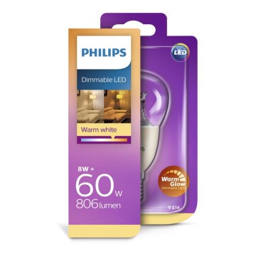 Philips LED Dimbare lamp E14 / 8W / 230V 2200K-2700K WarmGlow