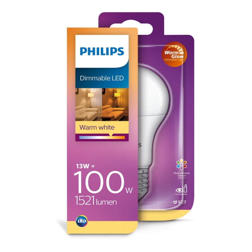 Philips LED Dimbare lamp E27 / 13W / 230V 2200K-2700K WarmGlow